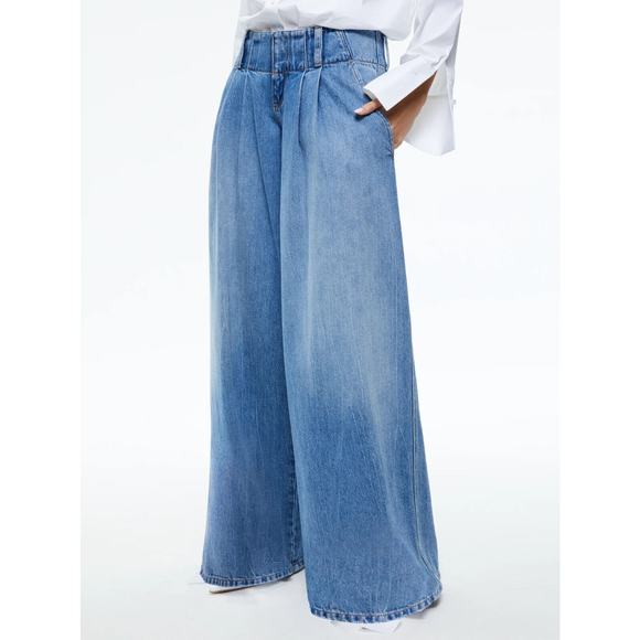 ALICE AND OLIVIA ANDERS LOW RISE PLEATED WIDE JEAN PANT SZ 31
